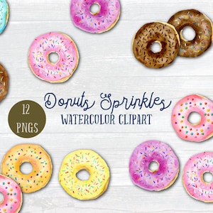 Watercolor Clipart Donut Sprinkles - pastel color donuts, chocolate donuts, donuts sprinkles and pattern for instant download scrapbook