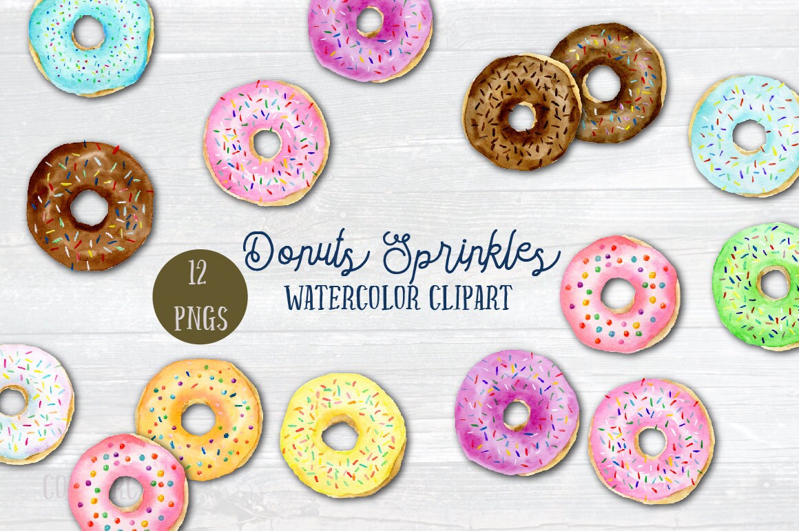 Watercolor Clipart Donut Sprinkles - pastel color donuts, chocolate d…