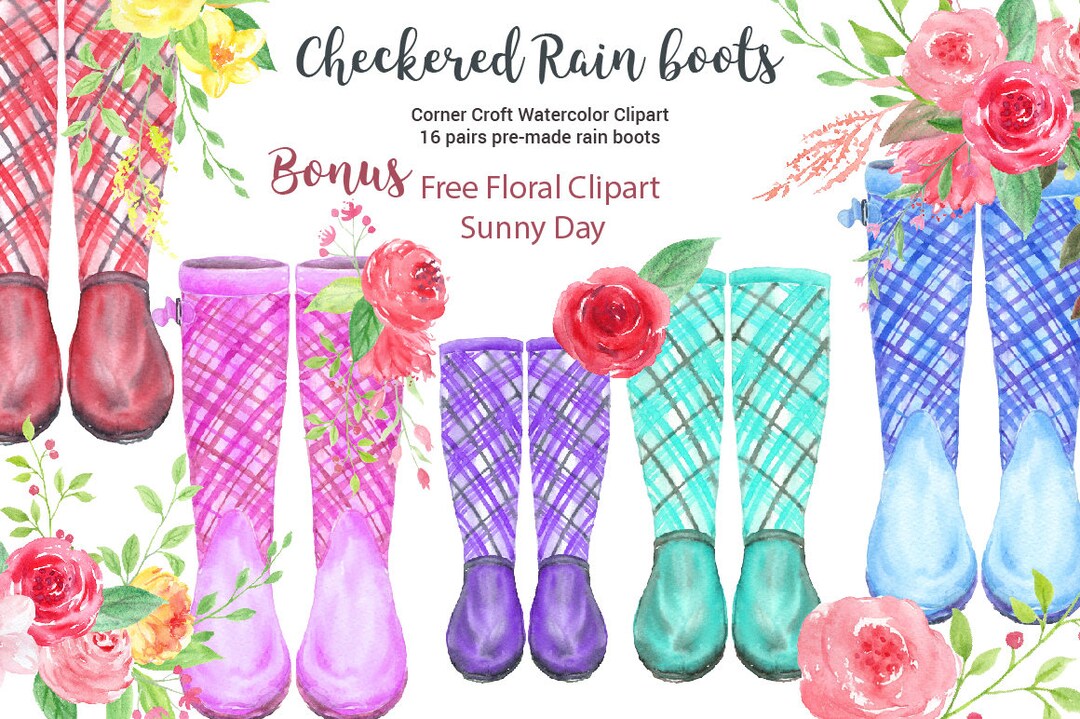 Checkered Rain Boots Watercolor Checkered Wellington Boots Rubber Boots Tartan Wellies Color Varations for Instant Download Etsy UK