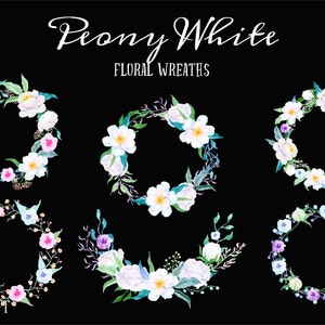 Watercolor Peony White Floral Wreath - white peony floral wreath, white peony composition for instant download