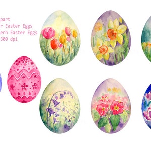 Handgezeichnetes Aquarell Feder, die Blumen Ostereier sofortigen download für Scrapbook Osterkarten