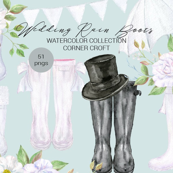 Wedding Rain Boots, Wedding Wellies,  watercolor wellington boots, wedding print, rubber boots for Instant download