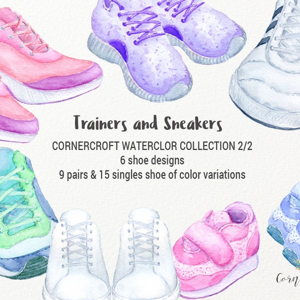 Trainers and sneakers collection (2/2) - watercolor trainer and watercolor sneaker in full color range for instant download