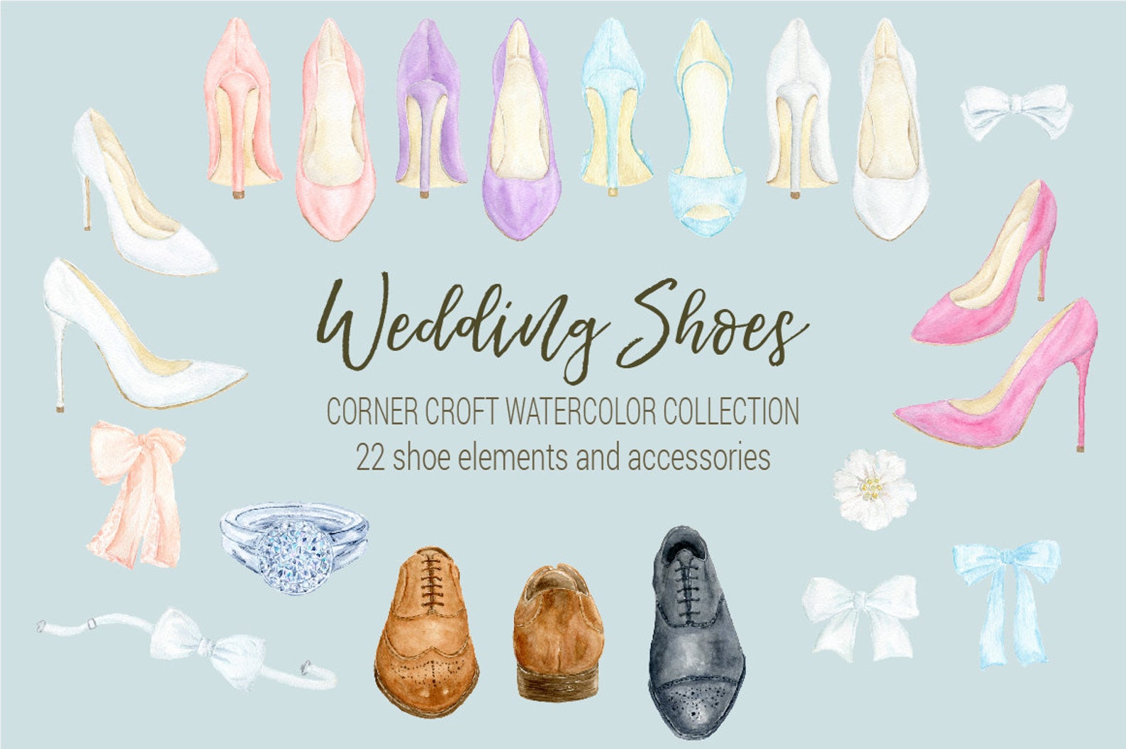 Wedding Shoes Clipart Watercolor Wedding Shoe White Peach Etsy UK