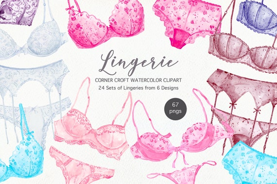 Watercolor Lingerie Clipart Fashion Laced Bras Panties And | Etsy