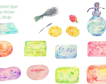 Watercolor Soap Clipart: Lavender, Lemon, Rose (Digital Download)