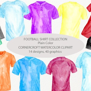 Camisa de futebol aquarela cor lisa, clipart de futebol aquarela, camiseta de futebol, camisa de futebol para download instantâneo