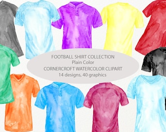 Camiseta de fútbol en acuarela, colores lisos (descarga digital)