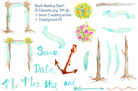 Hand Painted Watercolour Beach Wedding Arch Clipart For Instant Download