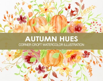 Fall Clipart Autumn Hues pumpkins autumn flowers wreaths for instant download