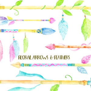 Watercolor clipart,  floral arrows and feathers for instant download, printable, wedding clipart, wedding invitations
