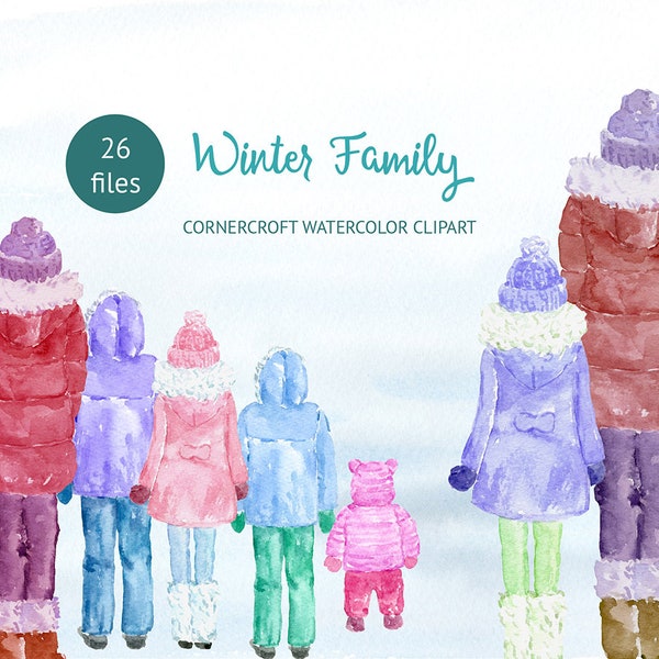 Watercolor winter family for instant download