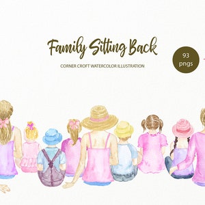 Family Sitting Back Watercolor Illustration for making personalised Prints instant download