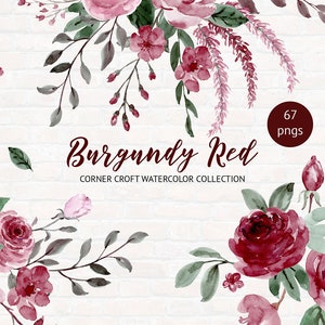 Collection aquarelle Bourgogne Rouge pour Téléchargement Instantané