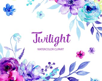 Watercolor Flower Clipart – Twilight Purple and Blue (Digital Download)