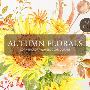 Watercolor clipart autumn florals, fall flowers sunflower, rose, daisy and berry, floral arrangements for instant download