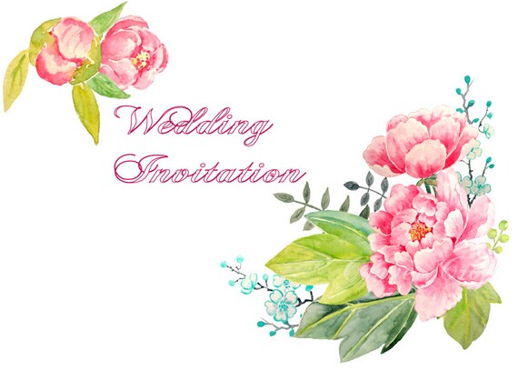 Watercolor Peony Clipart – Pink & Blue Wedding Flower Graphics (Digital Download)