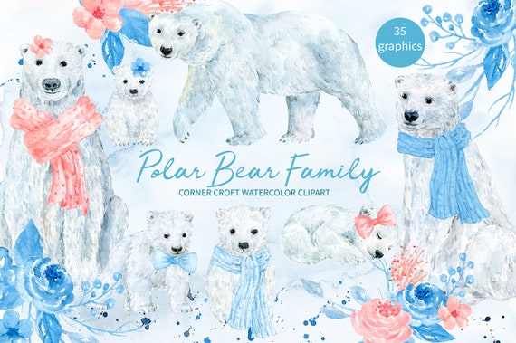Eisbar Familie Clipart Aquarell Eisbaren Mama Bar Papa Bar Etsy
