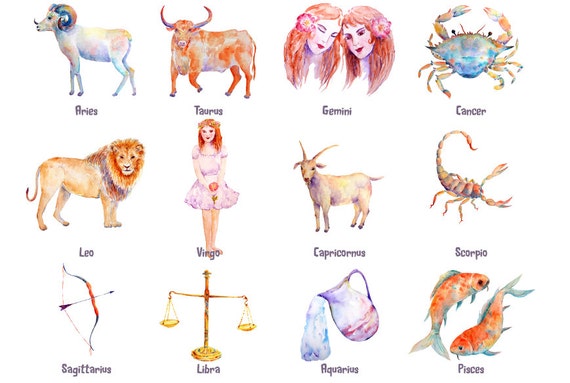 Buy Watercolor Astrological Signs Zodiac Signs Animals and Online in India  - Etsy