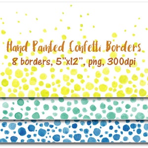 Hand painted watercolor confetti borders for instant download