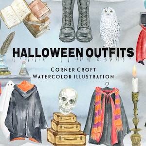 Costume d’Halloween, halloween manteau, manteau noir, foulard, cravate, chaussures de sorcière, Harfang des neiges, créateur impression personnalisée, téléchargement immédiat