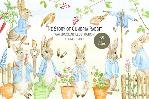 Rabbit clipart, watercolor Cumbria Rabbit illustration, watercolor clipart, personalised print creator, instant download