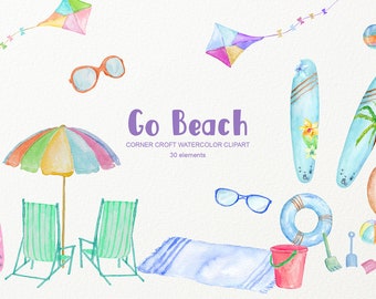 Clipart Go Beach Surfboard Sun Glasses Kite Buckets For Instant Download
