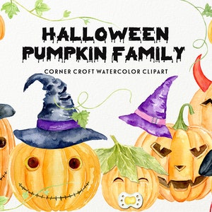 Clipart da família de abóboras de Halloween com abóboras esculpidas engraçadas para criar estampas personalizadas