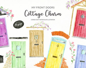 My Front Door Cottage Charm Watercolor Illustration