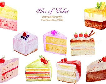 Watercolour clipart cake slices instant download scrapbook watercolor cards wedding invitations