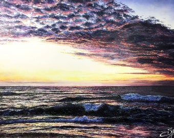 PRINTS of Original Textured Oil Painting-Colorful Coastal Daybreak-Seascape Print-Beach Art-Print by Spencer Yancey