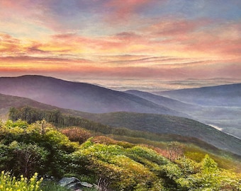 Fading Light, Rising Calm-Original Blue Ridge Mountain Painting-Palette Knife Painting-Oil on Stretched Canvas by Spencer Yancey