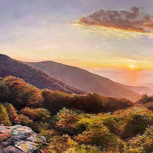 IMPRESIONES de Shenandoah Sunset-Mountain Art-Blue Ridge Mountains-Shenandoah National Park-Impresión de pintura al óleo texturizada de Spencer Yancey