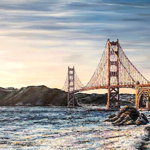 IMPRESSÕES de pintura a óleo original com espátula sobre tela esticada - Golden Gate Light-Painting por Spencer Yancey