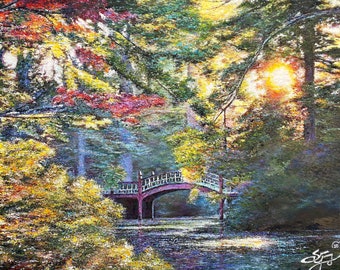 William & Mary Print-Crim Dell Bridge Print- Campus Print- Print of Original Textured Oil Painting by Spencer Yancey