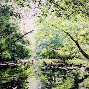 PRINTS of Original Textured Oil Painting-River Glass-Mountain River Art-Palette Knife Painting by Spencer Yancey