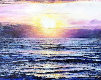 PRINTS of Original Textured Painting-Morning Sea Glass-Ocean Sunrise Painting-Palette Knife Painting by Spencer Yancey