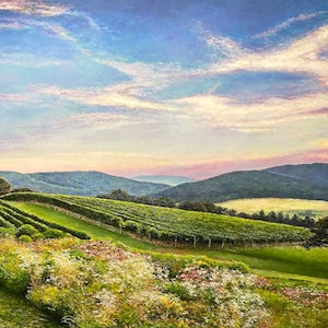 Vineyard Print-Abend am Pippin Hill-Wein Poster von Original Ölgemälde von Spencer Yancey