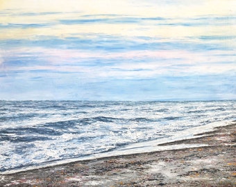 PRINTS of Original Palette Knife Seascape in Oil-Coquina Shelling-Textured Beach Painting by Spencer Yancey