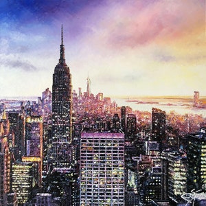 PRINTS of Original New York City Art-Sunset over Manhattan-NYC Original Oil Painting by Spencer Yancey