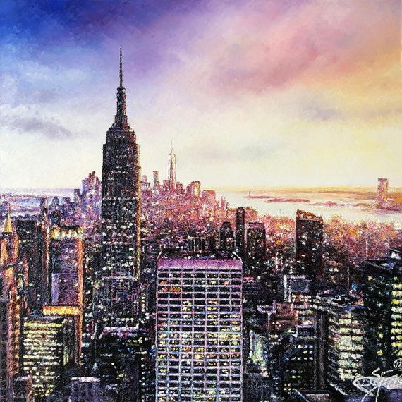New York Skyline Sunset Painting