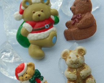 Vintage Teddy Bear Christmas Santa Brooch Pin Lot w/ Gibson Hugglesbie, 4-Pc