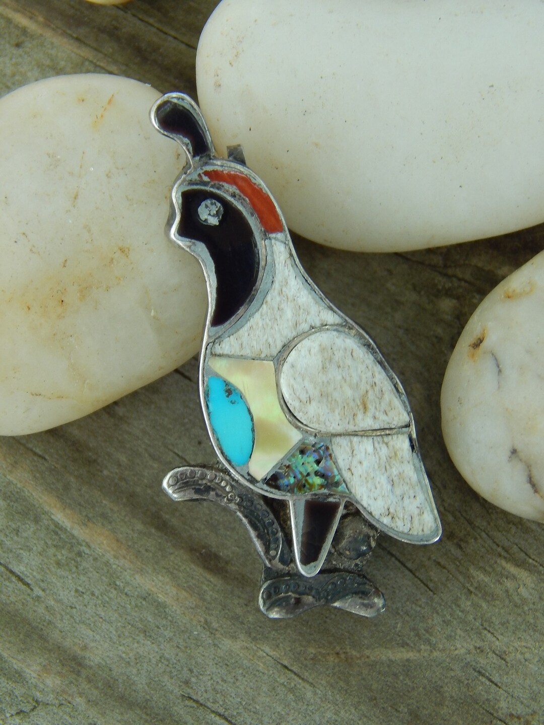 Incredibly Intricate Vintage Zuni 'Quail Love' Turquoise Native American Jewelry Silver Necklace Set Incredibly Intricate Vintage Zuni 'Quail Love' Turquoise Native American Jewelry Silver Necklace Set