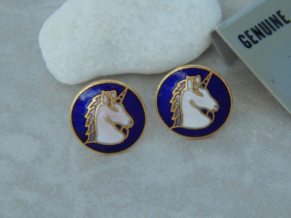 Vintage Cloisonne Unicorn Pierced Post Earrings, … - image 2