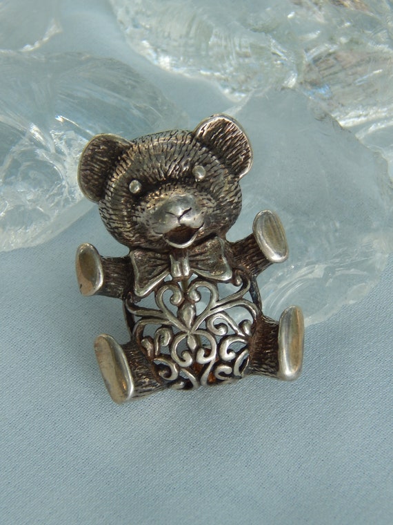 Vintage Jezlaine Sterling Silver 925 Teddy Bear F… - image 1