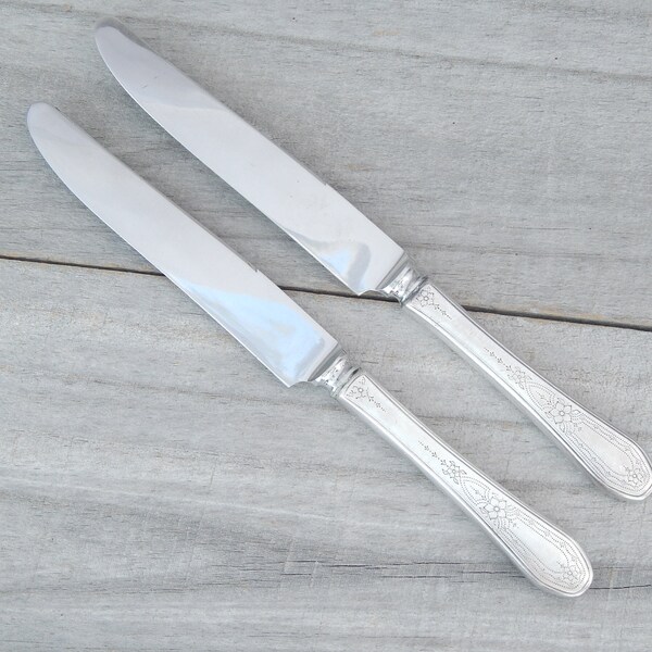 Vintage 1927 "Paul Revere" Oneida Community Plate Silverplate French Hollow Knife w/ Bolster Set, Lot of 2 Knives