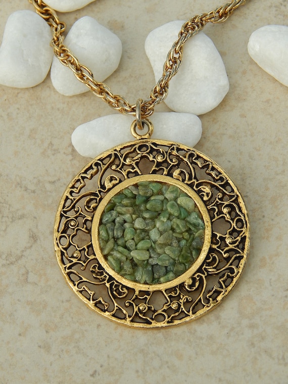 Vintage Genuine Jade Chip Nugget Cluster Medallion