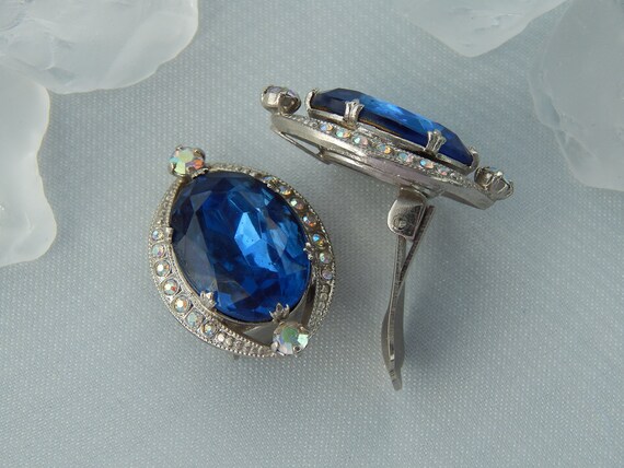 Vintage German Blue Glass Crystal AB Rhinestone C… - image 2