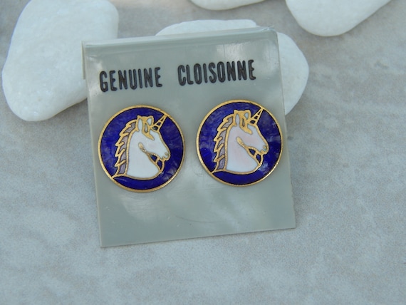 Vintage Cloisonne Unicorn Pierced Post Earrings, … - image 1