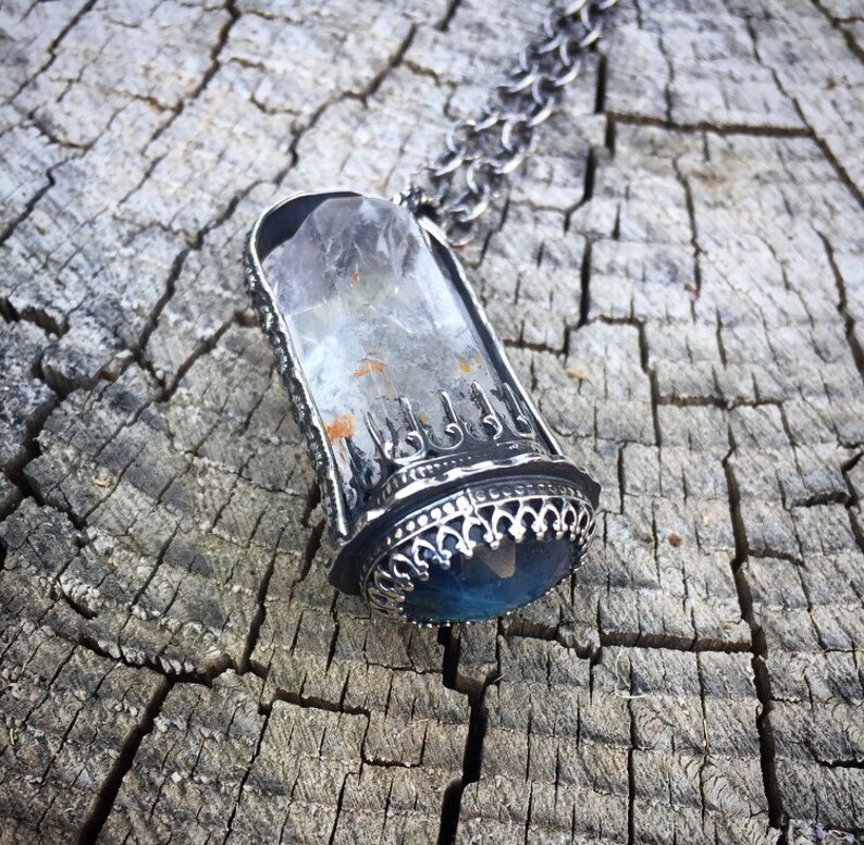 Personal power pendulum necklace amulet talismanquartz crystal pointlabradorite